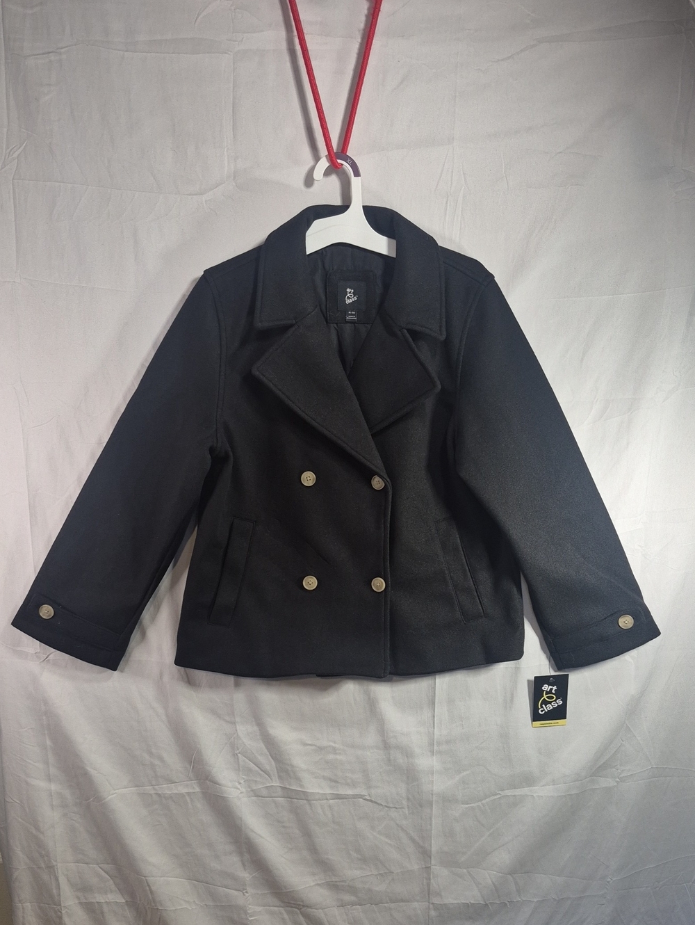 XL Art Class Black Double-Breasted Pea Coat for Kids